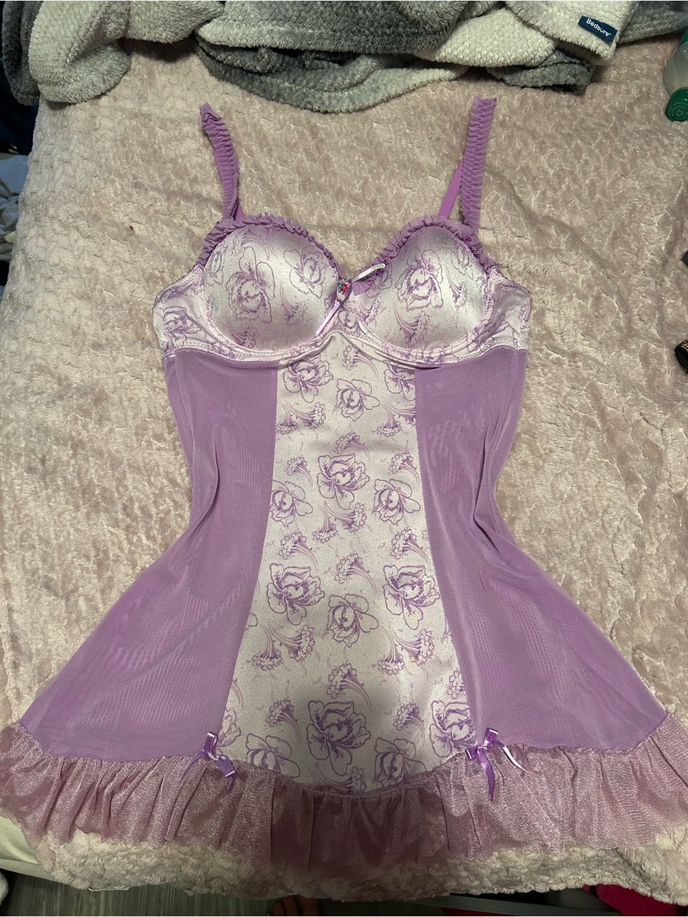 Lavender Floral Lace-Trim Blazer-Style Jacket